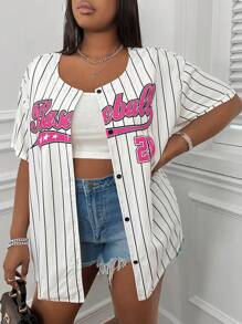 SHEIN EZwear Camiseta de béisbol de manga corta para talla grande en verano