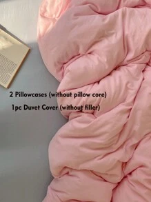 3 件套粉色和浅蓝色床上用品套装，柔软羽绒被套和 2 个枕套，无填充物，可机洗 - 粉色 - 查看 3
