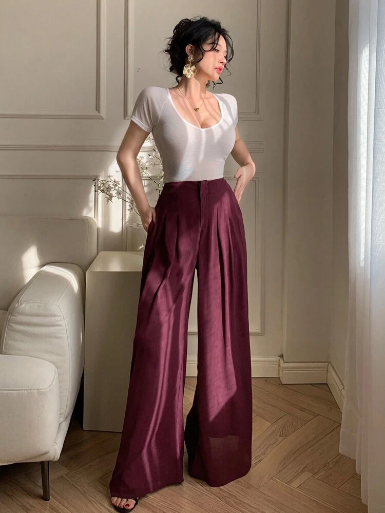 Women's Elegant Wide-Leg Casual Pants, Solid Color, New Spring Collection
