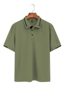 Manfinity Homme 男士纯色拼接前扣短袖衬衫，休闲日常穿着