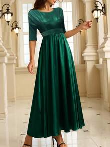SHEIN Clasi Vestido largo con diseño de patchwork elegante, adecuado para ocasiones de fiesta