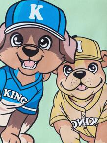 Bộ đồ ngủ tay ngắn in hình chú chó và quần dài in hình chú chó hoạt hình cho bé trai, đồ mặc ở nhà - màu xanh lá - Xem 7