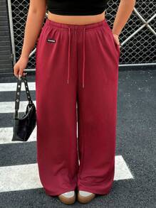 SHEIN EZwear Pantalon rouge décontracté ample grande taille, printemps - Rouge - Voir 4