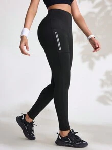 Women High Waist Elastic Letter Print Leggings
