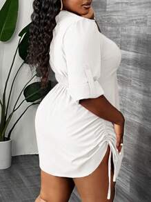 Slaydiva Femei Dimensiuni Plus Elegante & Casual & Navetă & Petrecere & Întâlnire Sexy Solid Ruginiu-Rochie cu mâneci lungi, răsucite în frunte în față, cu șnur în talie, rochie cămașă