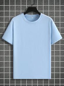 Manfinity Homme Plus Size Men's Solid Color Round Neck Short Sleeve Casual T-Shirt