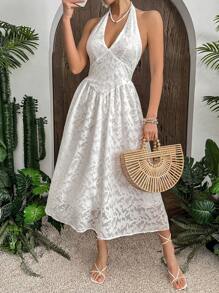 Breezaya Backless Low-Cut Neck Fitted Summer Dress - White - View 1