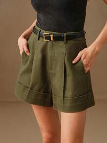 Anewsta Fashionable Elegant Military Green Women Wide Leg Shorts, Commuting & Festival Going Out Summer Outfits For Women Women Shorts With Pockets Khaki Shorts Women Women Short Pants Dress Shorts For Women