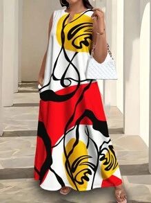 Maweii 大码女式夏季随机花卉印花中长连衣裙