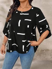 SHEIN LUNE Camisa informal de talla grande con estampado geométrico para vacaciones
