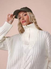 COSMINA Women's Casual Front Zip Long Sleeve Sweater