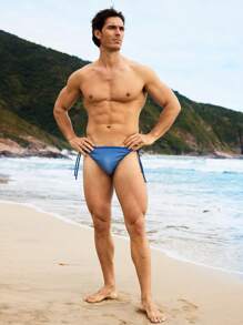 Manfinity VDAYZ Sunga Masculina de Cor Sólida com Amarração em Triângulo para Praia