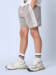 SUMWON Athletic Drawstring Shorts, Fleece Training Sweat Shorts With Side Stripe Detail, Sporty Casual Jogger Style, Perfect For Workout Running Exercise Lounging