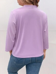 EMERY ROSE Plus Size Casual Lace 2 In 1 Burgundy Women Top - Purple - View 2