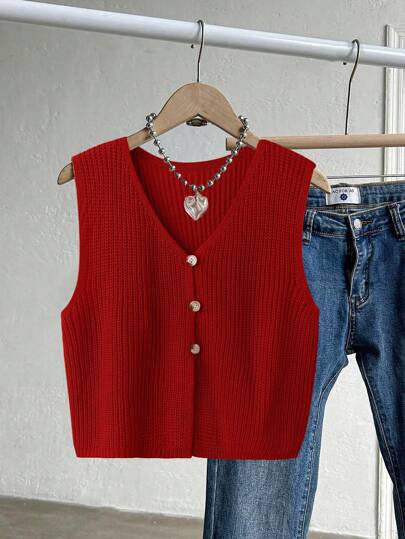Franclia Plus Size Solid Color Casual Minimalist Knit Vest Winter Fall Autumn