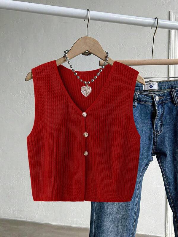 Franclia Plus Size Solid Color Casual Minimalist Knit Vest Winter Fall Autumn
