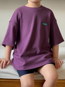 DAZY Băiat tânăr ocazional tricou cu umăr căzut cu litere, cu imprimeu supradimensionat