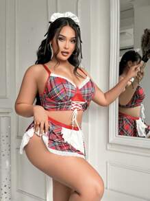 Plus Size Sweet & Cute Series Lace Patchwork Sexy Lingerie 3-Piece Set