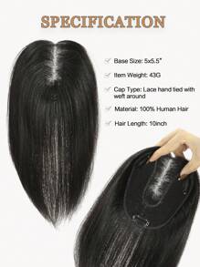 Straight Hair Toppers For Women Real Human Hair Upgraded Lace Base No Bangs Hair Pieces For Thinning Hair Topper For Daily Use - Natural Black - View 3