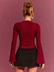 L'Amorae Top à manches longues avec ouverture torsadée pour la Saint-Valentin, tenues d'été pour femmes - Vert - Voir 6