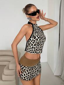 EgrlEra Women's Casual Style Leopard Print Sleeveless Knit Top