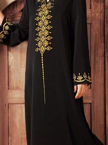 SHEIN Teen Girl Floral Retro Print Long Dress - Black - View 3