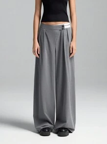 LYSMO Gray Asymmetrical Colorblock High-Waisted Pants - Spring/Summer. - Grey - View 4