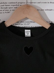 SHEIN Young Girls Open Knit Heart Pattern Casual Lightweight Long Sleeve Top And Elastic Waist Flared Hem Skirt 2 Pieces Set, Cute Fashion Summer Outfit