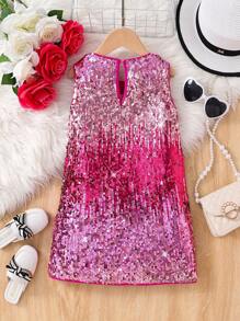 SHEIN Young Girl Chiffon Beaded Round Neck Sleeveless Loose Casual Dress, For Christmas