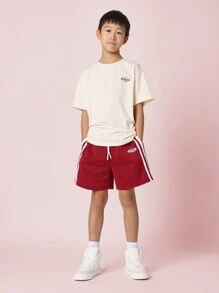 SUMWON California Sports Kids Two-Piece Set Summer Athletic Co-Ord Retro Style Casual T-Shirt Shorts Set Gym Track Practice Training Everyday Active Wear Essential Basic
