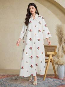 Al Najma 女士土耳其长袍和阿拉伯传统长袍连衣裙、卡夫坦和贾拉比亚，端庄 - 白色 - 查看 2