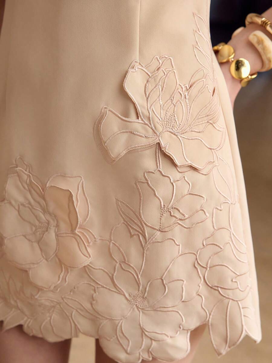 MOTF PREMIUM EMBROIDERED FLORAL SLEEVELESS DRESS,SPRING/SUMMER - Apricot - View 2