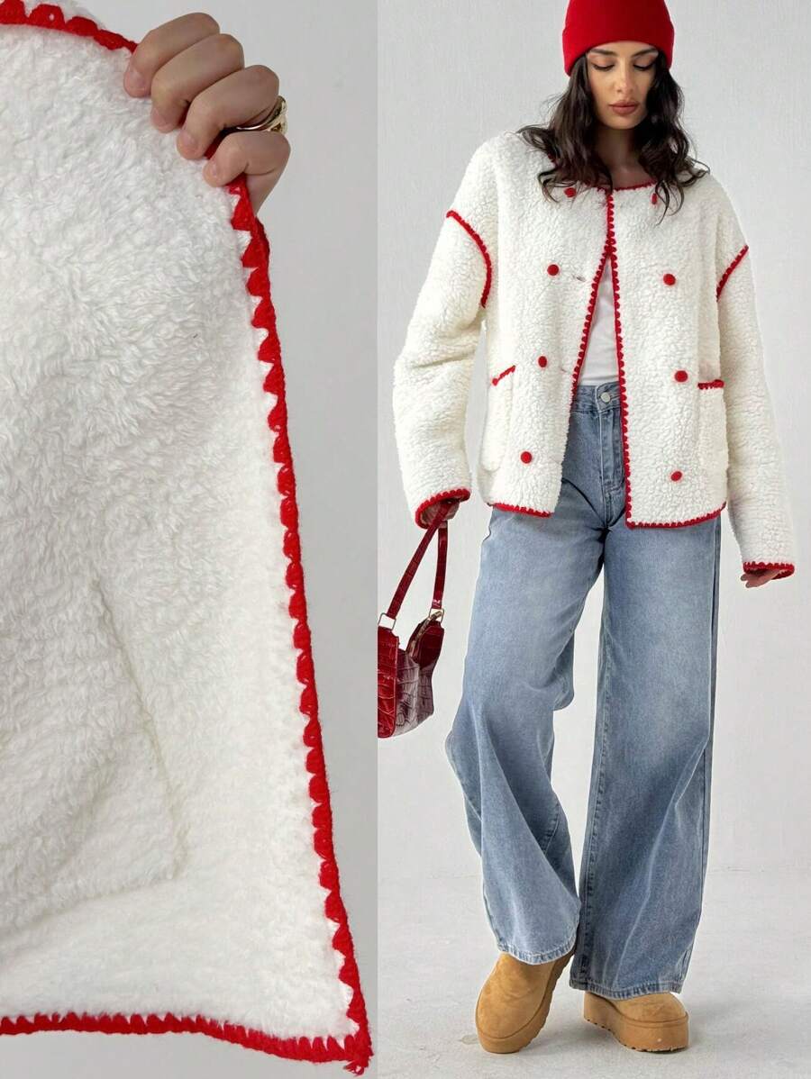 Forever 21 Chaqueta con capucha cálida con cierre de cremallera y estampado floral rojo y blanco - Albaricoque - Ver 1