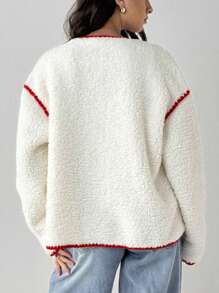 Forever 21 Chaqueta con capucha cálida con cierre de cremallera y estampado floral rojo y blanco - Albaricoque - Ver 2