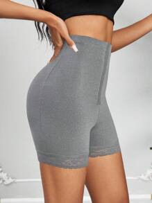 SHEIN Lady Women's Solid Color Front Button Simple Leggings, Casual Daily Wear