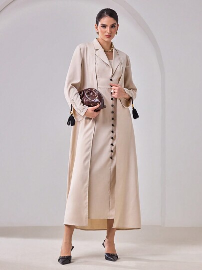 Al Najma Women's Elegant Solid Color Sleeveless Arabic Style Dress, Suitable For Commuting Modest