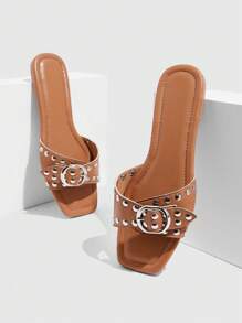 CUCCOO GRLICON Damen Flache Sandalen, Y2K Punk Stil Motorrad Vibe, Sommer Mode