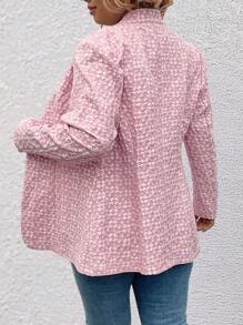 SHEIN LUNE Plus Size Pink Jacquard Mid-Length Slim Fit Blazer Graduation,Back To School,Teacher Outfits For Women Fall Cloth For Women Autumn - Pink - View 2