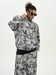 Manfinity RebelGame Men's Printed Loose Fit Long Sleeve Jacket - Black and White - View 3