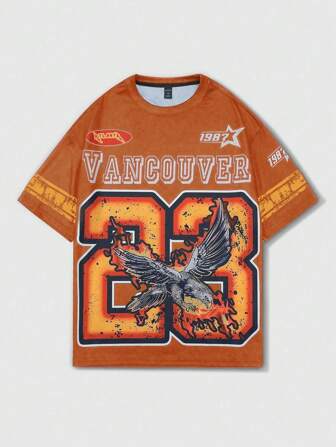 Prep Camiseta de fútbol deportiva de manga corta con estampado de icono Nº 23, estilo vintage de calle, para hombre