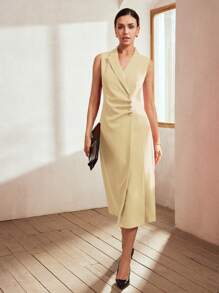 MOTF PREMIUM VÁY DỆT CỔ KIM LOẠI KHÔNG TAY CHO NỮ - Màu be - Xem 8