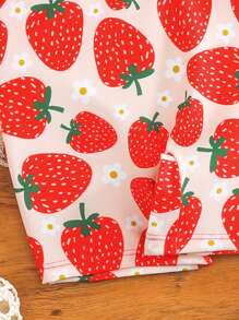 Baby Girl Raglan Sleeve Rash Guard Swimsuit With Adorable Strawberry Print - Multicolor - View 4