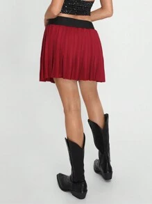 TRNVIE 女士纯色拼接褶皱简约 A 字裙，休闲日常穿着