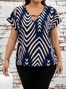 SHEIN Clasi Plus Size Summer Casual All-Over Print Batwing Shirt