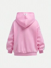 SHEIN Sudadera con capucha casual holgada con gráfico de letras para niña preadolescente