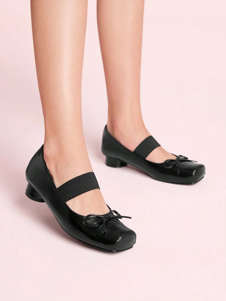 CUCCOO DOLLMOD 女士方头高跟玛丽珍鞋，经典复古风格，粗圆筒鞋跟和交叉带新年假期 - 黑色 - 查看 1