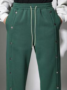 SUMWON 大学按扣运动裤 运动田径优质法国毛圈布弹性腰部运动休闲训练冬季健身优质按扣侧裤 - 綠色 - 查看 6