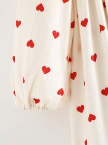 Cozy Pixies Young Girl Ditsy Floral Bow Decor Round Neck Ruffle Hem Waist Fitted Long Sleeve Dress