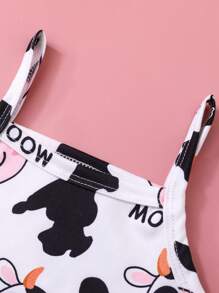 SHEIN Baby Girl Infant Toddler 0-2 Years Cute Cartoon Cow Milk Knitted Romper, Suitable For Home & Outdoor Wear - Black and White - View 6