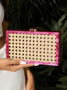 SHEIN SXY Borsette da donna, borse a tracolla, borse da sera, in intreccio di rattan, alla moda, elegante, semplice, personalizzato, versatile, classico, per spiaggia, vacanze, festività, estate, mare.